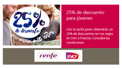 Descuentos del 25 por ciento para jóvenes en los trenes Renfe-SNCF en Cooperación