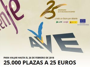Nueva tanda de billetes a veinticinco euros por el vigsimo quinto aniversario del AVE