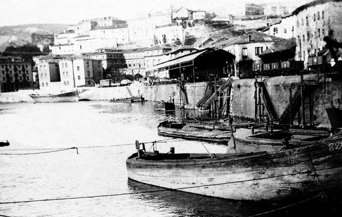 Vista de la estacin de Atxuri, en la que se observa la marquesina metlica sobre las vas y andenes construida en 1895. Archivo EuskoTren/Museo Vasco del Ferrocarril.