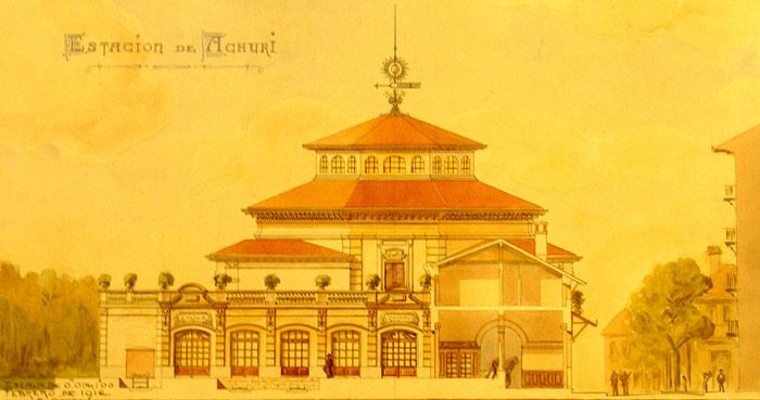 Proyecto de nuevo edificio para la estacin de Atxuri redactado por Enrique Epalza. Archivo EuskoTren/Museo Vasco del Ferrocarril.