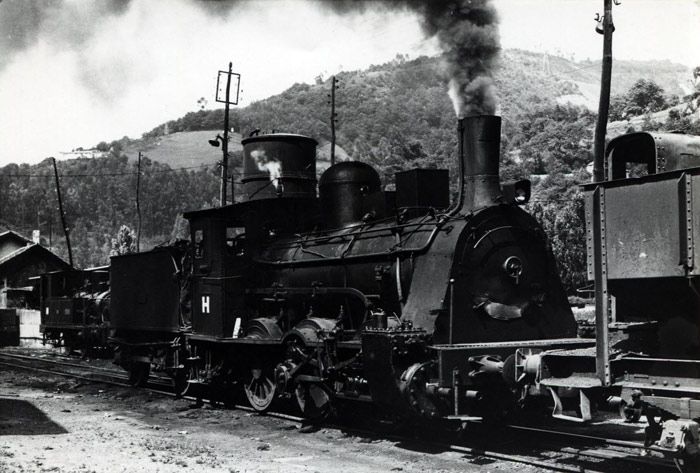La Varela de Montes con un tren de Hunosa en el lavadero de El Bat�n (Mieres). Foto: J.J. Wisseman.