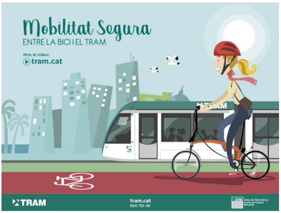 Campaña para fomentar la convivencia entre bicicletas y tranvías en Barcelona