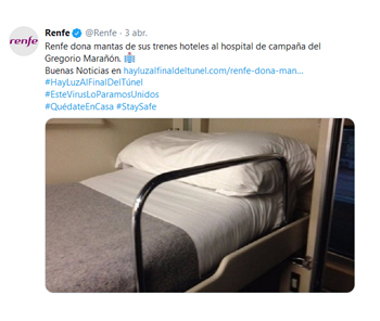Renfe dona mantas y s�banas de Trenhotel al hospital madrile�o Gregorio Mara��n