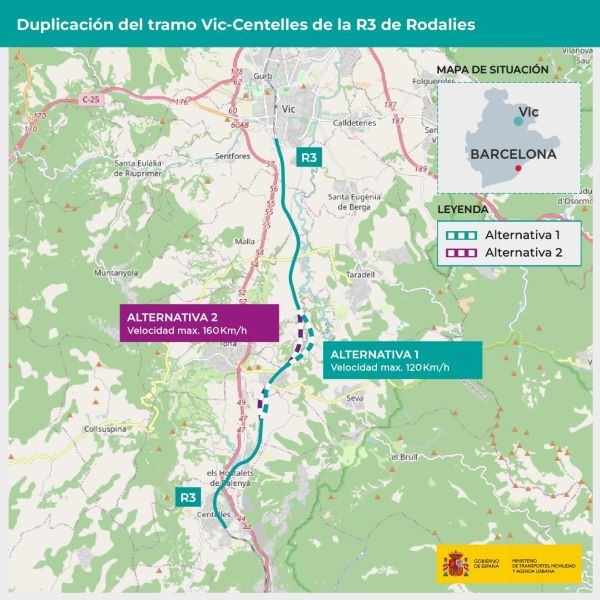 A información pública el estudio informativo para duplicar el tramo Vic-Centelles de cercanías de Cataluña