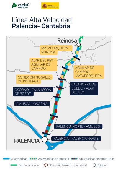 A licitación dos proyectos para electrificar y montar la vía de la línea de alta velocidad Palencia-Cantabria