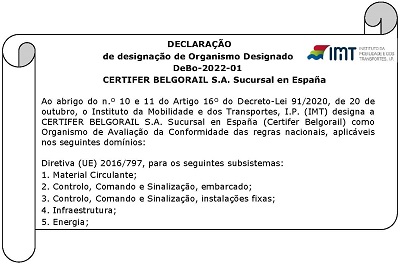 Reconocimiento de CERTIFER Espaa como DeBo en Portugal