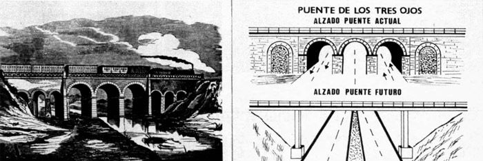 Se anuncia de la sustitución del puente de los Tres Ojos de Madrid sobre arroyo Abroñigal a la salida de Atocha en la línea Madrid a Alicante. 