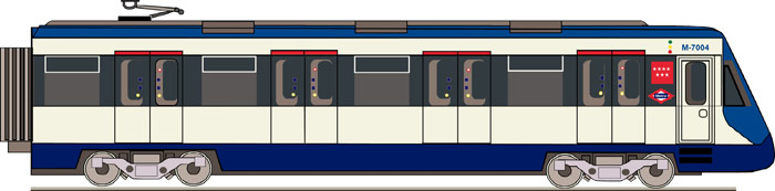 Coche 7.000. Puesta en funcionamiento en 2001. Alcanza una velocidad máxima de 110 Km/h. Es el primer tren de metro de Madrid con una configuración “boa” es decir sin separación entre vagones. Constructor AnsaldoBreda. Sigue en servicio en 2009.