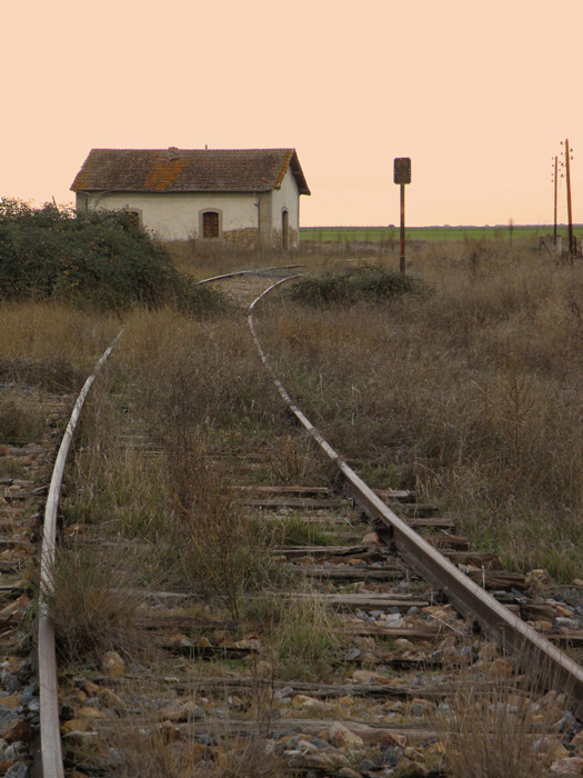 Primeros metros del cerrado ramal ferroviario que unía la estación de La Fuente de San Esteban con Portugal por La Fregeneda.