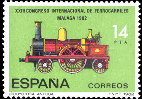 Sello conmemorativo del XXIII Congreso Internacional de Ferrocarriles. Málaga, 1982.