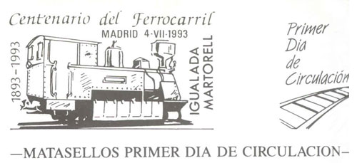 Matasellos 1er. día de circulación conmemorativo del centenario del ferrocarril Igualada - Martorell